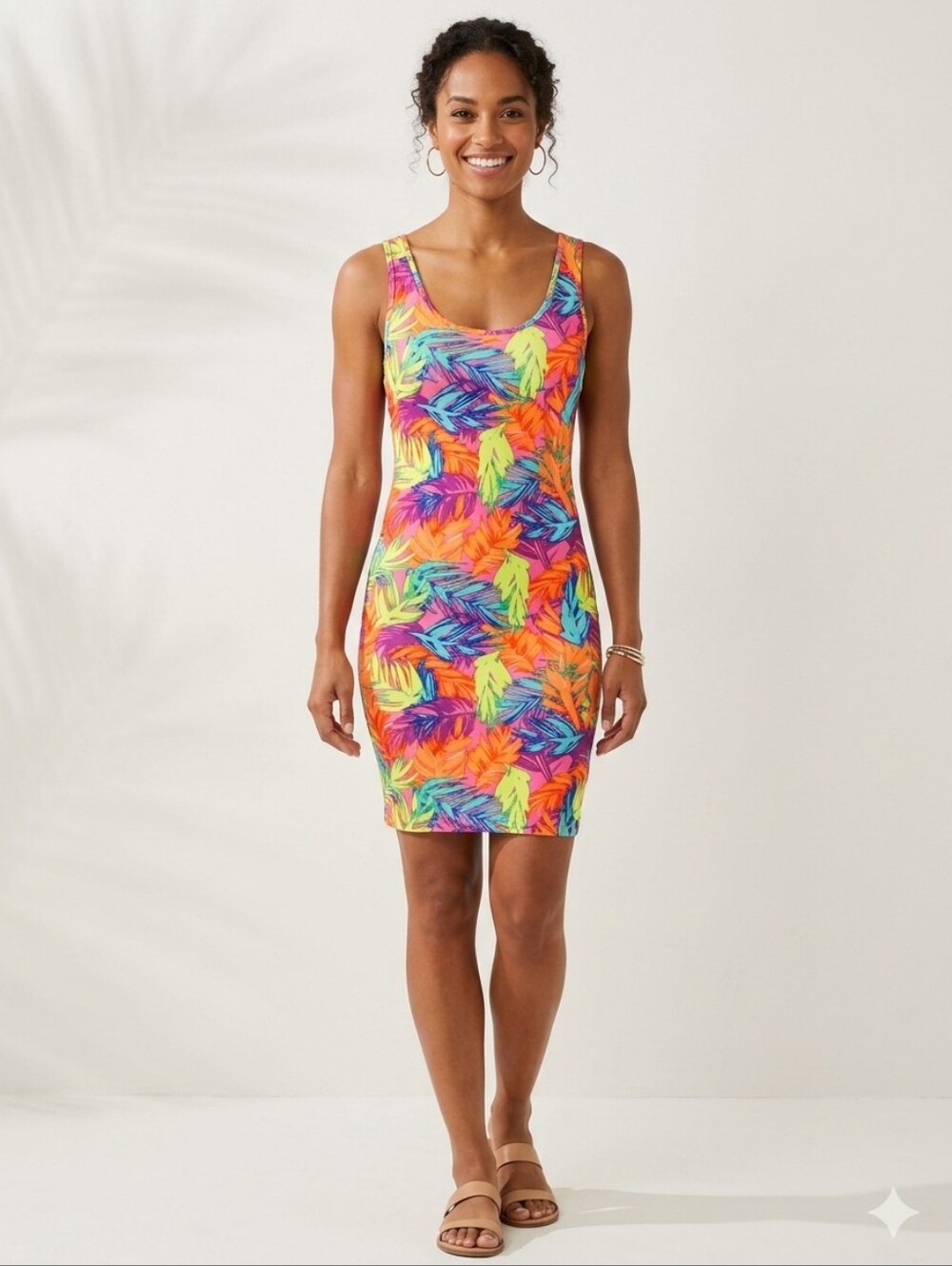 Tropical Print Mini Dress - Vibrant Multicolor